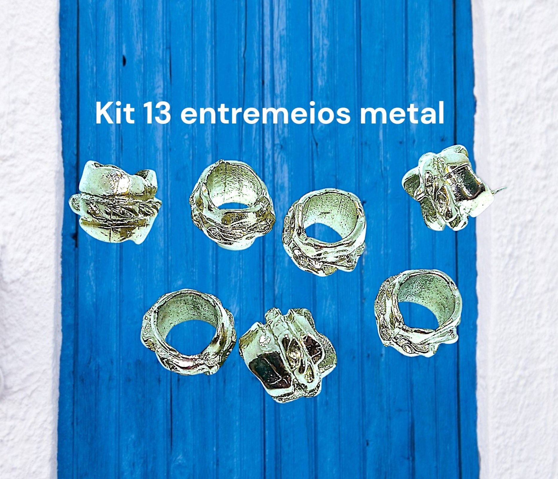Kit 13 entremeios em metal com relevo, chanfrado, cor prata