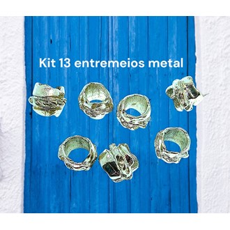 Kit 13 entremeios em metal com relevo, chanfrado, cor prata