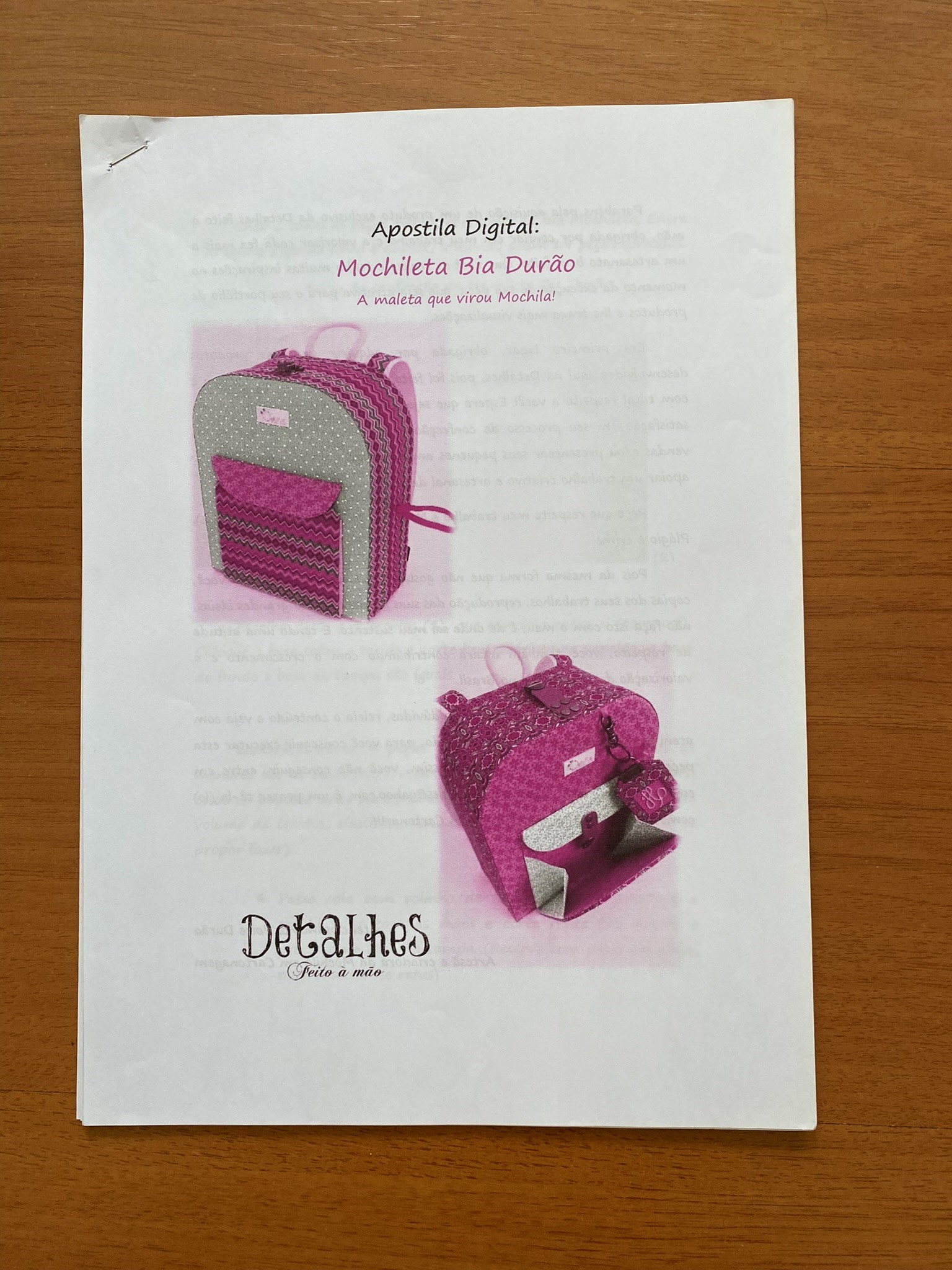 Kit Cartonagem Mochileta Bia Durão