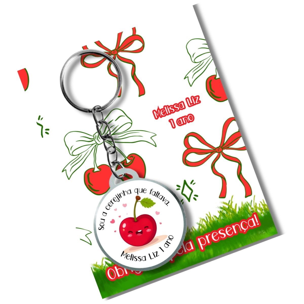 Chaveiro Personalizado Cerejinha+ card e embalagem * Adesivado