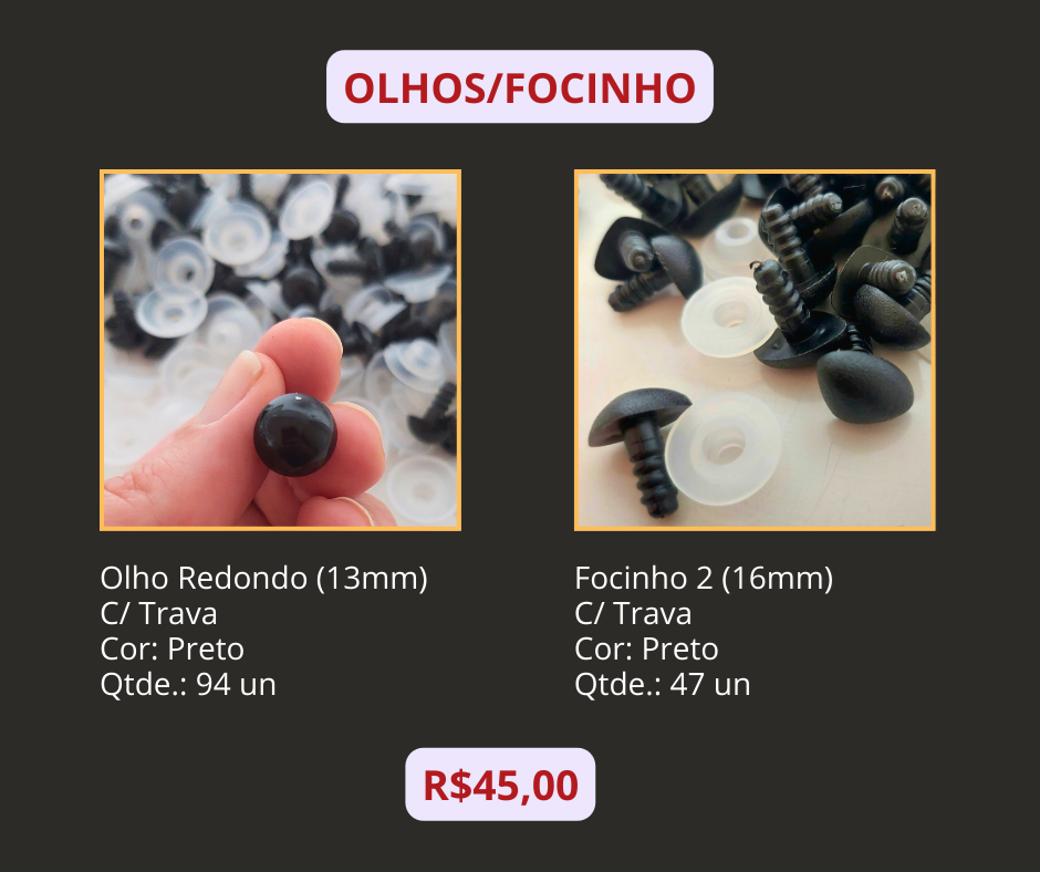Lote de Olhos e Focinhos para Bonecas/Pelúcias/Amigurumis