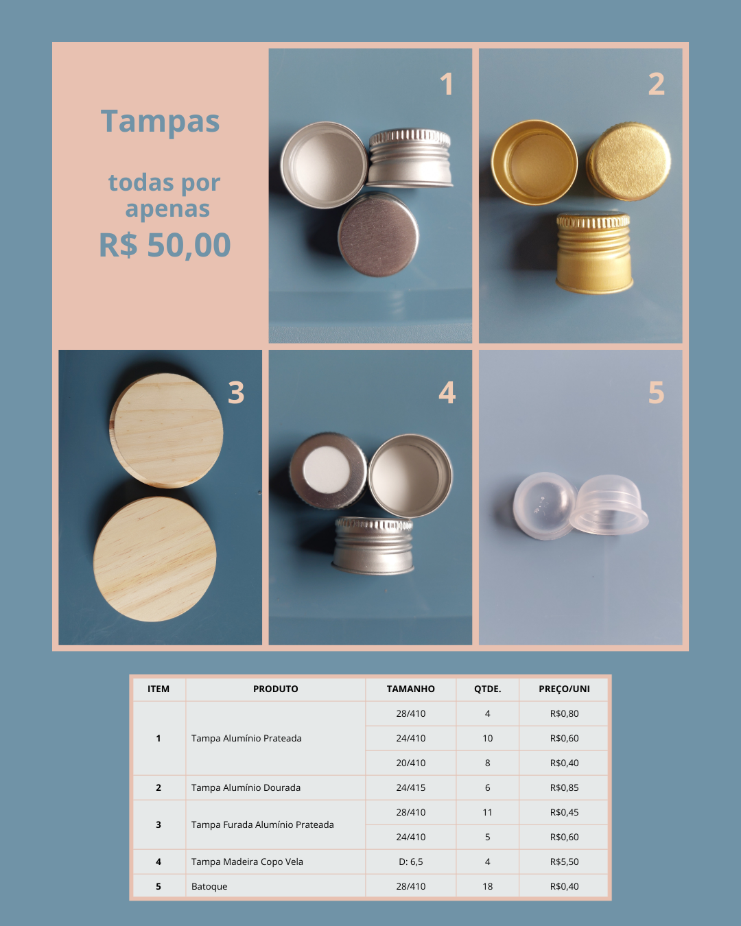 Tampas Diversas para Produtos de "Cheirinho"