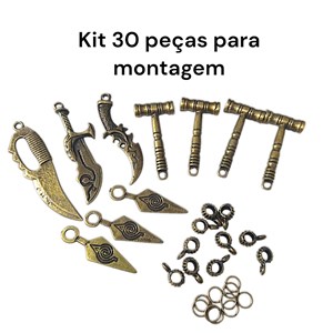 kit 30 peças para montagem, facas, adagas, martelos,canecas, argolas, metal ouro velho