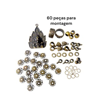 Kit com 60 peças para montagem, Ganesha, entremeios canecas, argolas, tulipas, aros, ouro velho