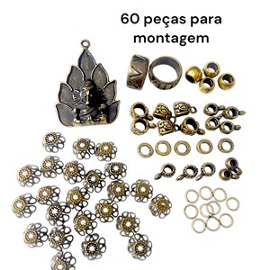 Kit com 60 peças para montagem, Ganesha, entremeios canecas, argolas, tulipas, aros, ouro velho
