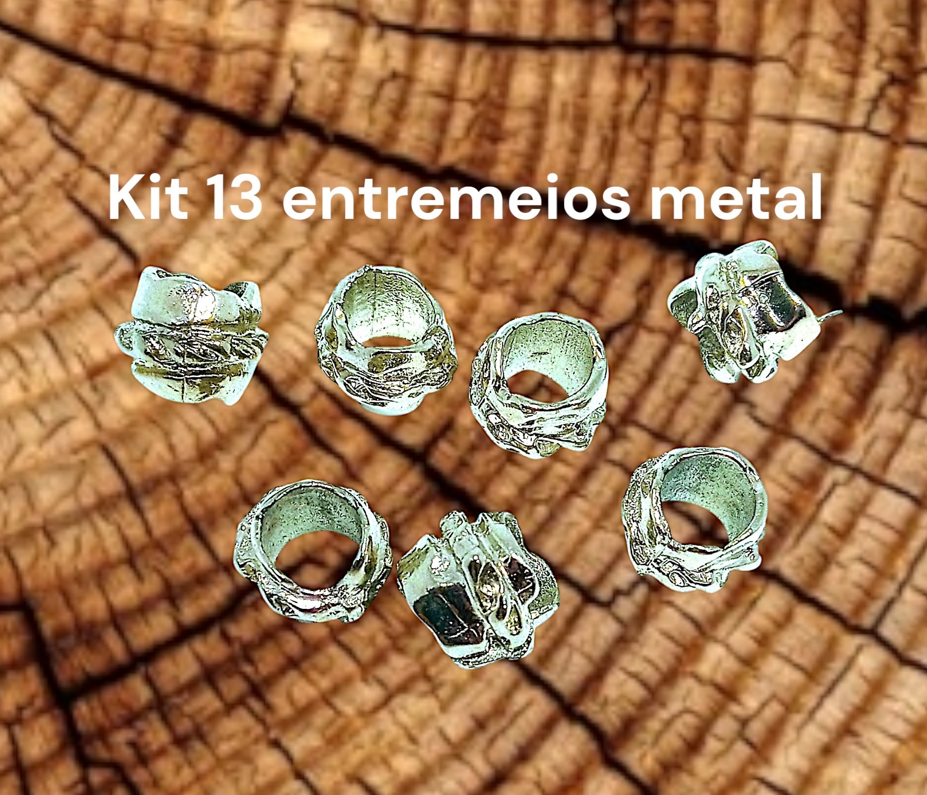 Kit 13 entremeios em metal com relevo, chanfrado, cor prata