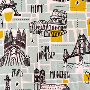 Tecido importado lindo tema viagem