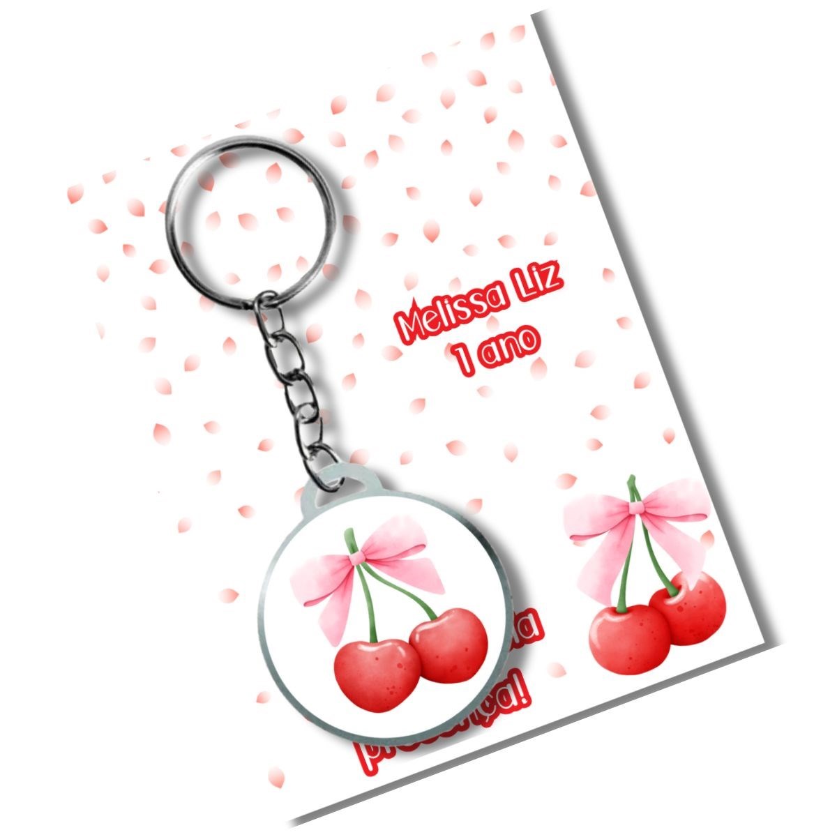 Chaveiro Personalizado Cerejinha+ card e embalagem * Adesivado