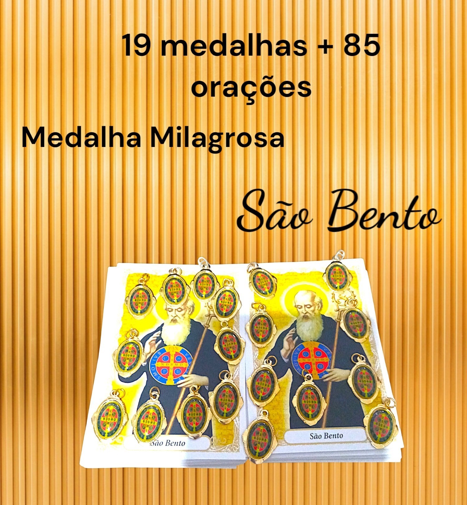 Kit 19 medalhas São Bento e 85 orações impressas, medalha milagrosa em alumínio