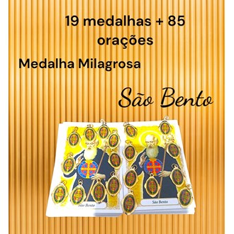 Kit 19 medalhas São Bento e 85 orações impressas, medalha milagrosa em alumínio