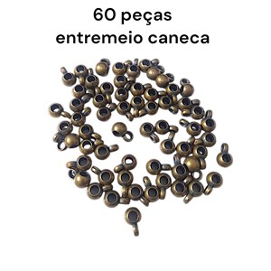 60 peças entremeio tipo caneca, em ouro velho, ABS, para montagem de bijouterias
