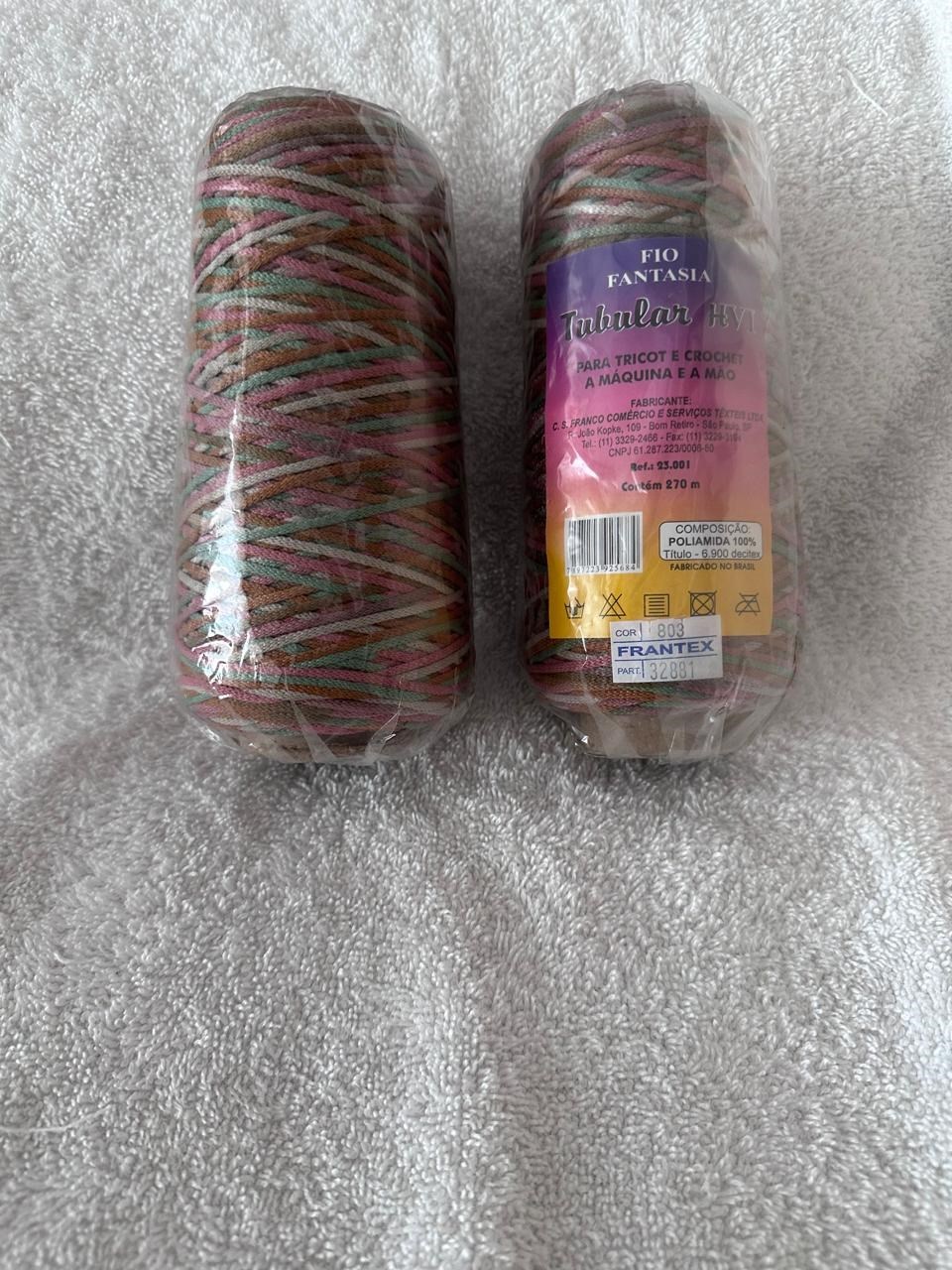 Kit 2 cones Fio Tubular 3mm 100% poliamida 6900 tex artesanato tricô/crochê