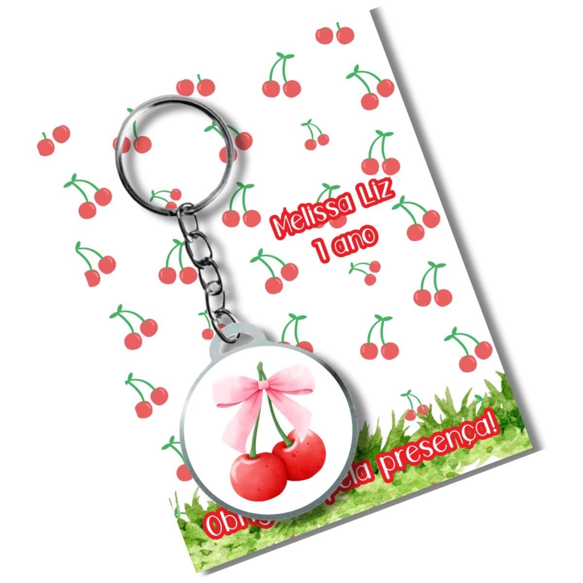 Chaveiro Personalizado Cerejinha+ card e embalagem * Adesivado