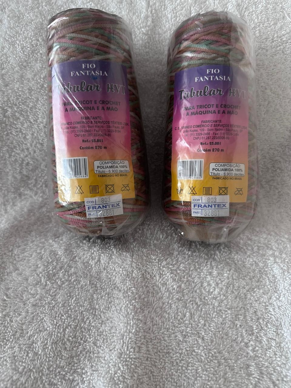 Kit 2 cones Fio Tubular 3mm 100% poliamida 6900 tex artesanato tricô/crochê