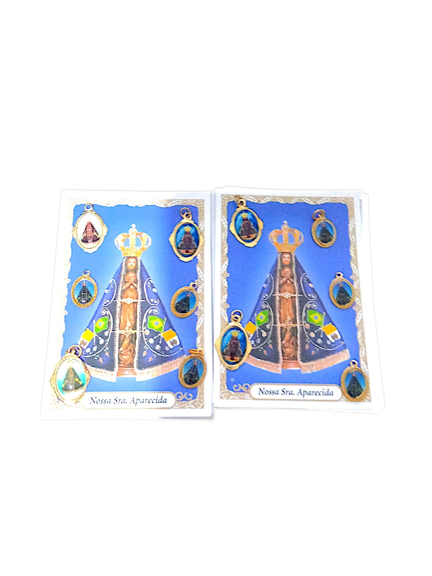 Kit 11 medalhas N. Sra. Aparecida e 70 orações impressas, medalhas em alumínio