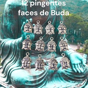 Kit 29 pingentes e entremeios Buda, em metal prata envelhecida, peças para montagem