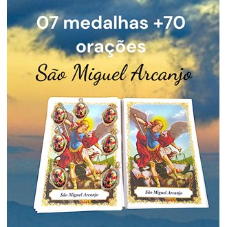 Kit 07 medalhas São Miguel Arcanjo + 70 orações impressas, medalhas em alumínio