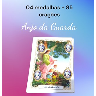 Kit 04 Medalhas Anjo da Guarda em alumínio e 85 orações impressas