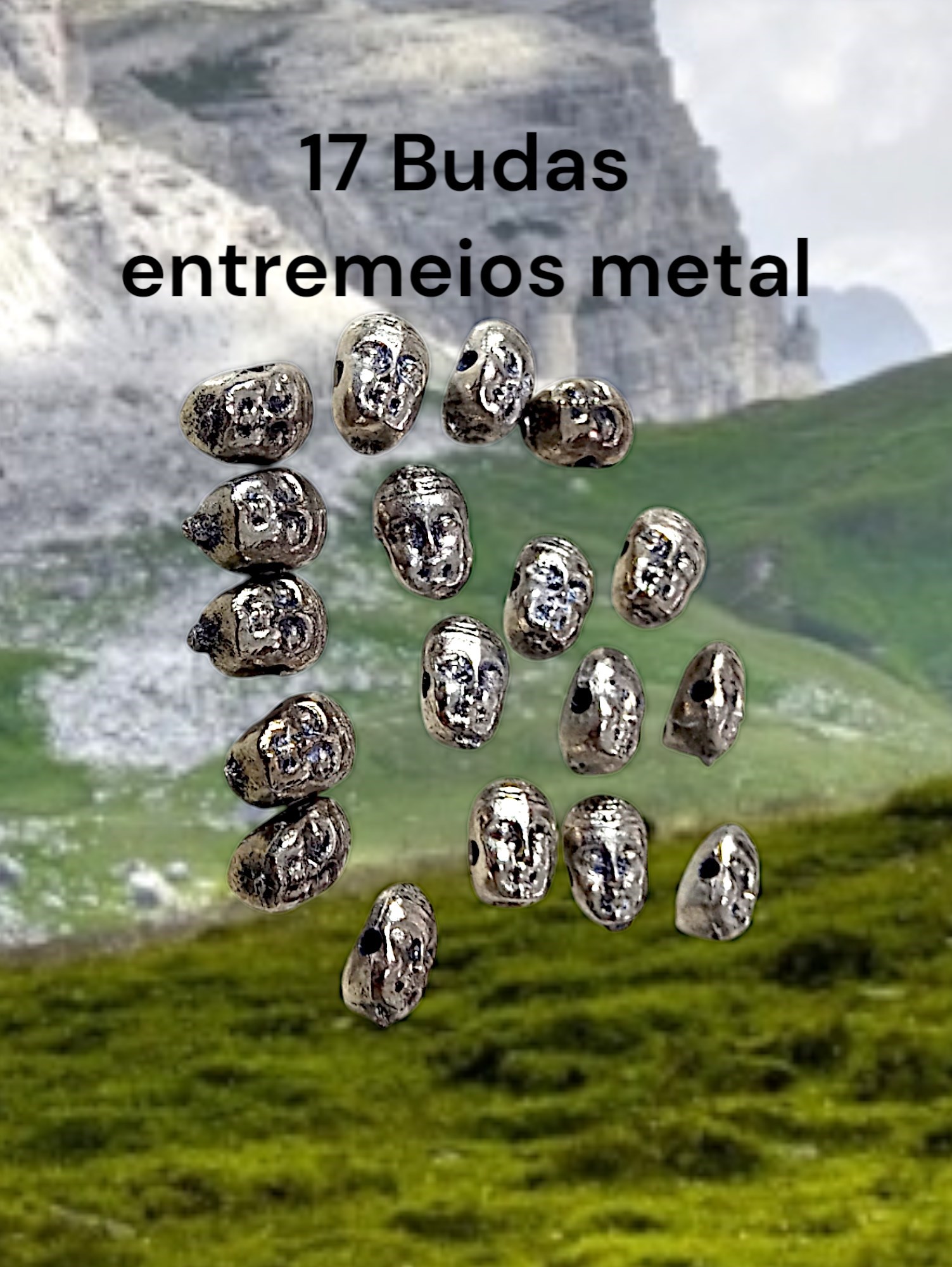 Kit 29 pingentes e entremeios Buda, em metal prata envelhecida, peças para montagem