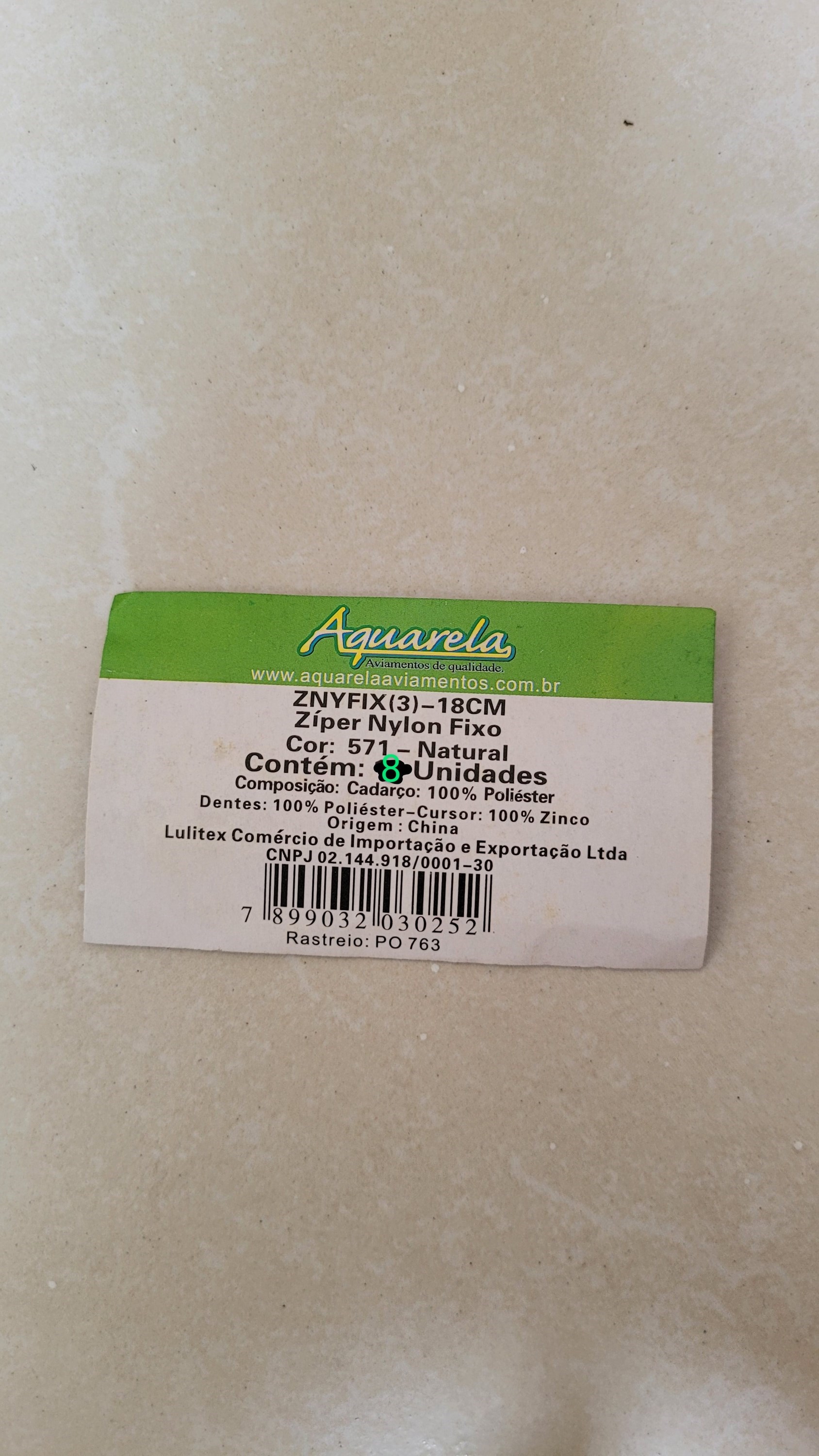 Zíper natural - kit com 8