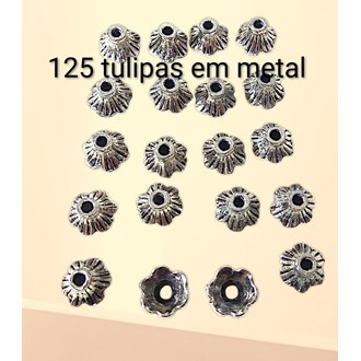 kit 125 peças, terminal Tulipa, metal prata envelhecido, peças para montagem, entremeio, artesanato