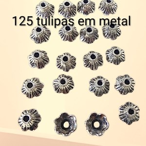 kit 125 peças, terminal Tulipa, metal prata envelhecido, peças para montagem, entremeio, artesanato