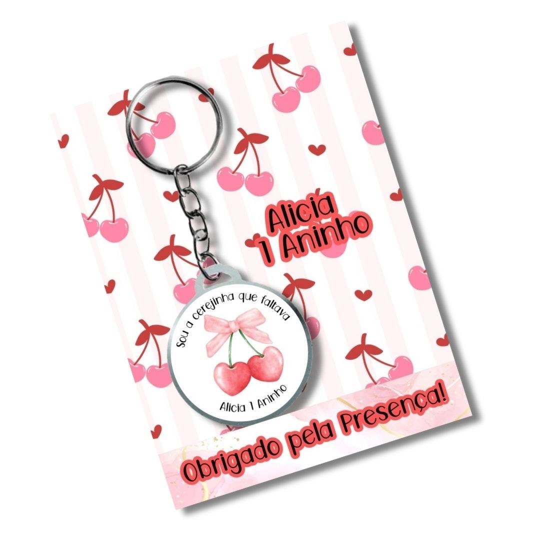 Chaveiro Personalizado Cerejinha+ card e embalagem * Adesivado