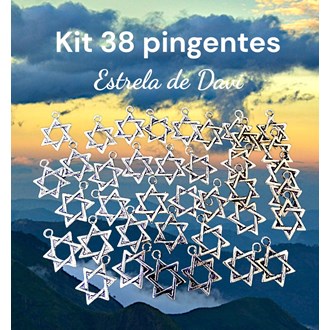 Kit 38 pingentes Estrela de Davi, em metal prata envelhecida
