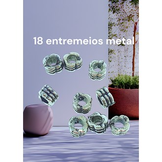 Kit 18 entremeios chanfrados, detalhes em relevo, metal, cor prata envelhecida