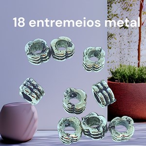 Kit 18 entremeios chanfrados, detalhes em relevo, metal, cor prata envelhecida