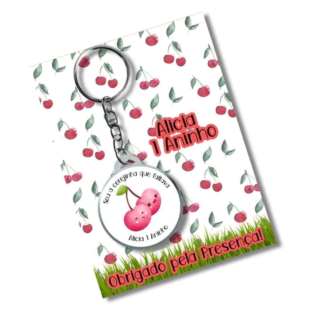 Chaveiro Personalizado Cerejinha+ card e embalagem * Adesivado