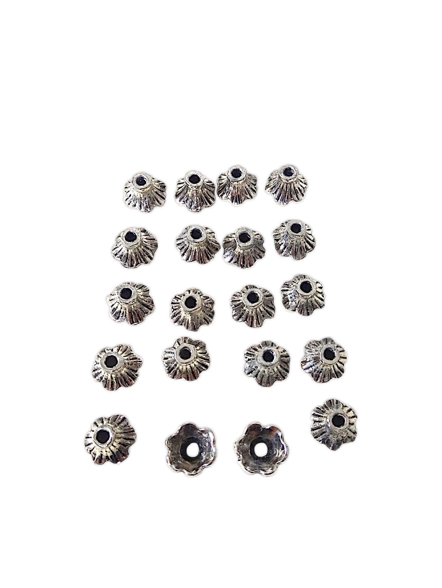 kit 125 peças, terminal Tulipa, metal prata envelhecido, peças para montagem, entremeio, artesanato