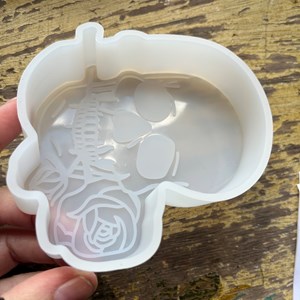 Molde de silicone flexível hallowen caveira com flores para velas, resina, cimento…