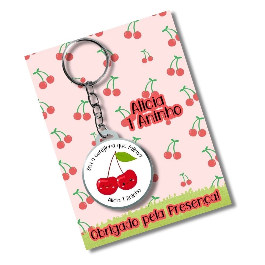 Chaveiro Personalizado Cerejinha+ card e embalagem * Adesivado
