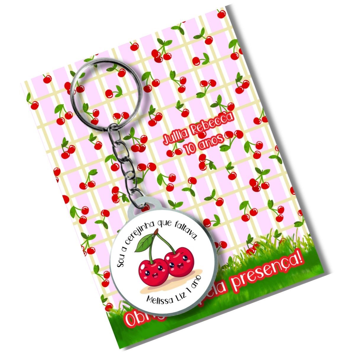 Chaveiro Personalizado Cerejinha+ card e embalagem * Adesivado