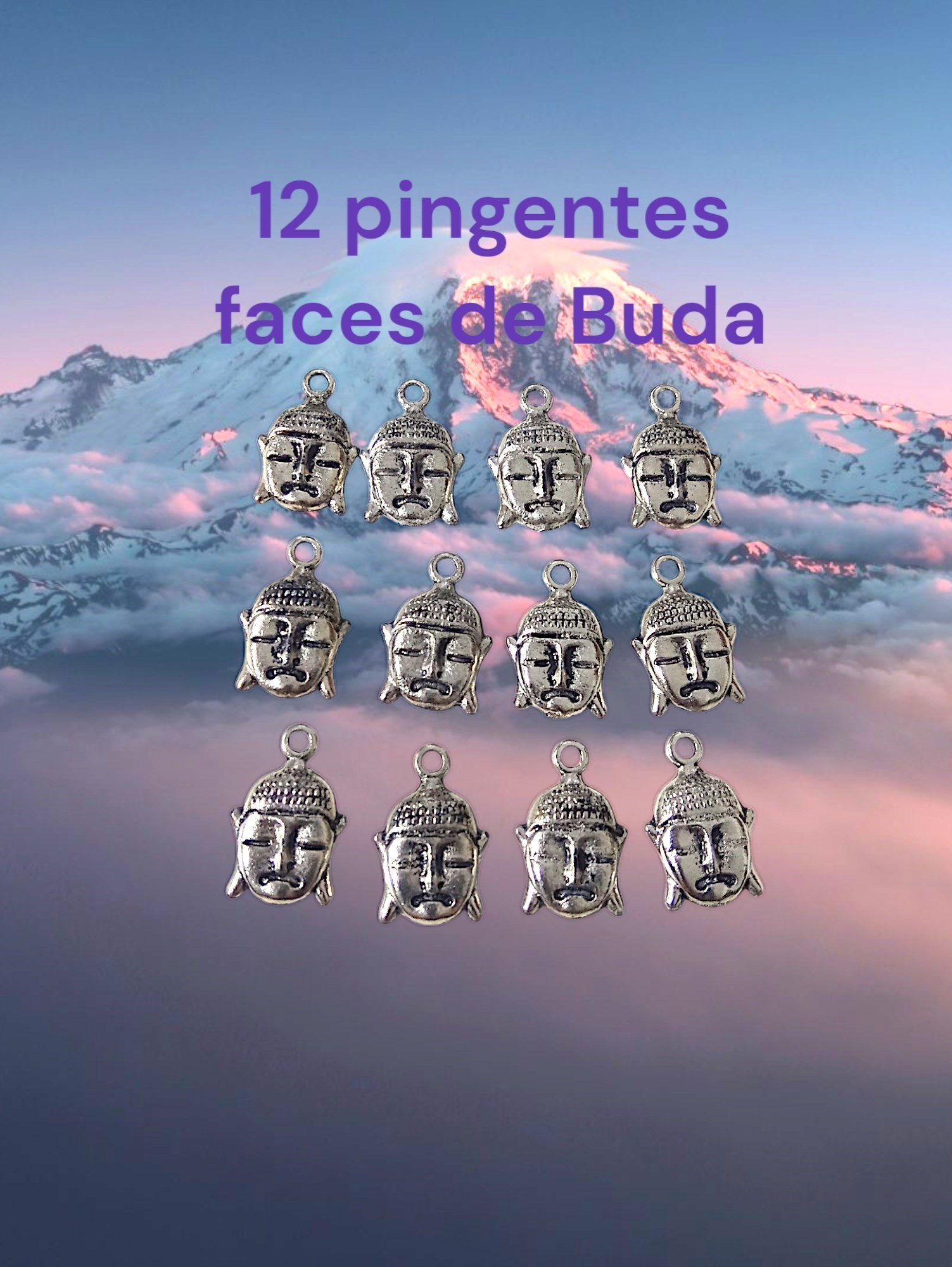 Kit 29 pingentes e entremeios Buda, em metal prata envelhecida, peças para montagem